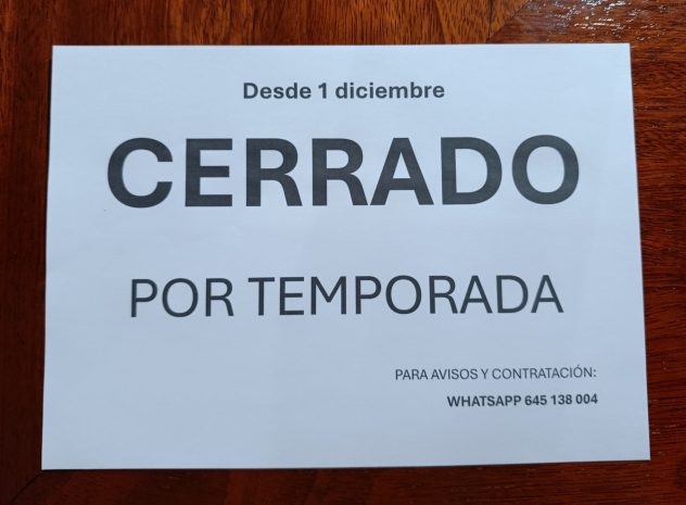 nuestro restaurante está cerrado por temporada